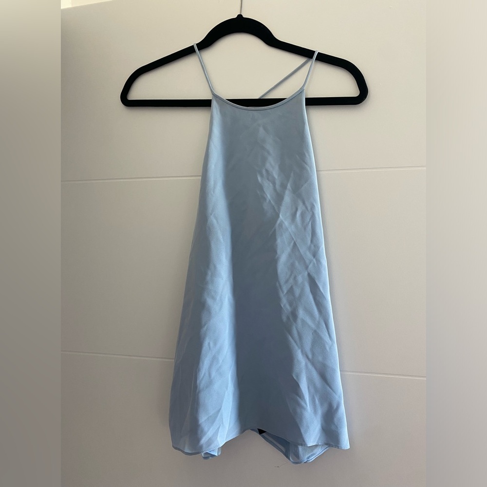 tibi high neck baby blue flowy tank top